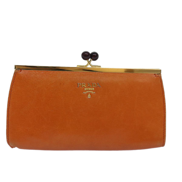 PRADA Gamaguchi Wallet Leather Orange Auth 77705 - Picture 13 of 16